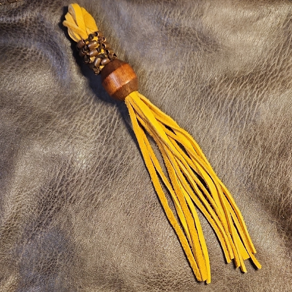 Elk Leather Tassle With Copper And Wooden Beads - Picture 5 of 5